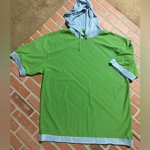 Hoodie, short sleeve green with light blue trim XXL